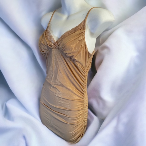 bebe 90s Y2K Tan Metallic Cami Dress - Picture 3 of 6